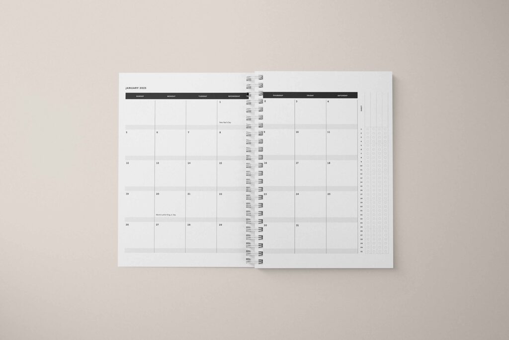 nourished planner month spread layout