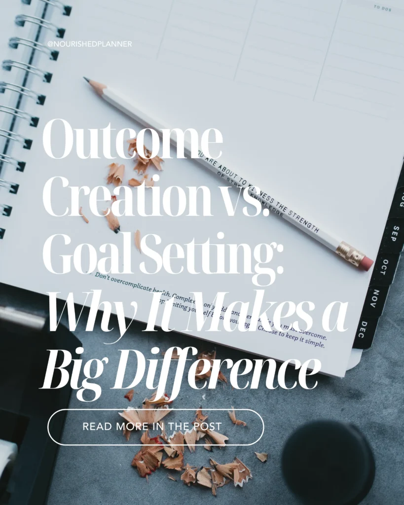 Close-up of Nourished Planner page showing outcome creation, habit tracking, and aligned daily actions.